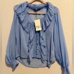 Zara Women's Blue Ruffled Top